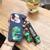 Stitch mini Pooh dinosaur lanyard+tand silicone personality drop case for iphone